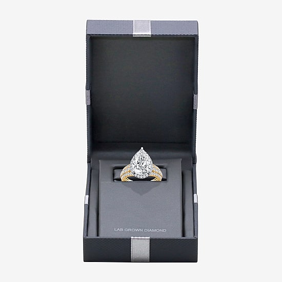 Signature By Modern Bride (I / Si2) Womens 5 CT. T.W. Lab Grown White Diamond 14K Gold Pear Side Stone Halo Engagement Ring