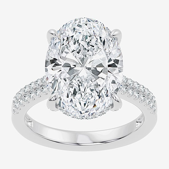 Signature By Modern Bride (G / Vs2-Si1) Womens 8 1/2 Ct. T.W. Lab Grown White Diamond 14K Gold Oval Side Stone Engagement Ring