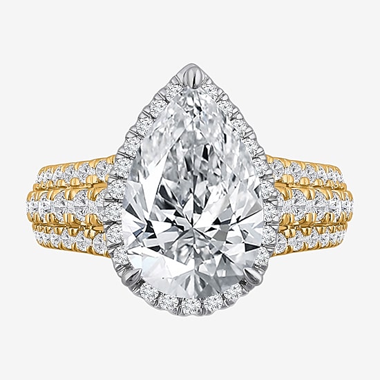 Signature By Modern Bride (I / Si2) Womens 5 CT. T.W. Lab Grown White Diamond 14K Gold Pear Side Stone Halo Engagement Ring