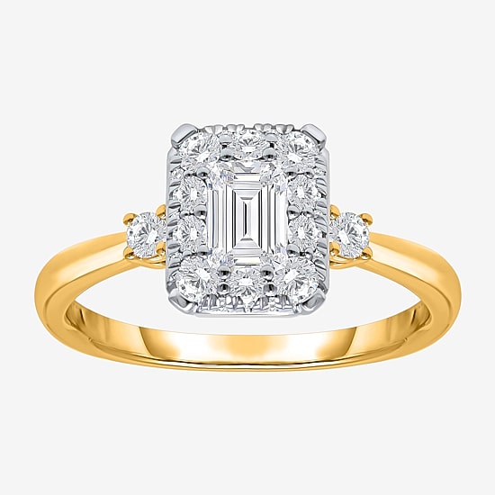 (I / Si2) Womens 1 CT. T.W. Lab Grown White Diamond 14K Gold Over Silver Side Stone Engagement Ring