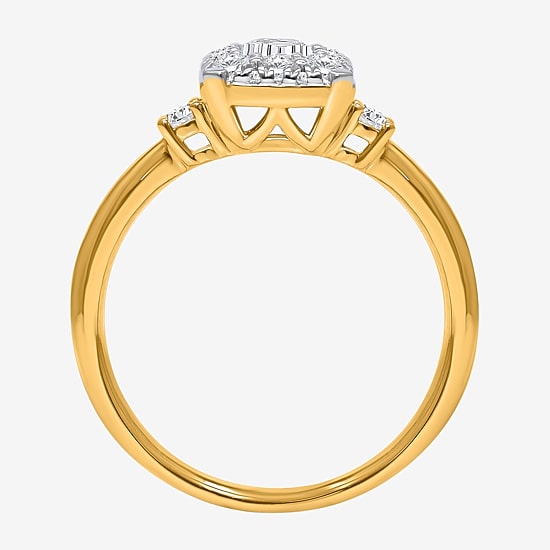 (I / Si2) Womens 1 CT. T.W. Lab Grown White Diamond 14K Gold Over Silver Side Stone Engagement Ring