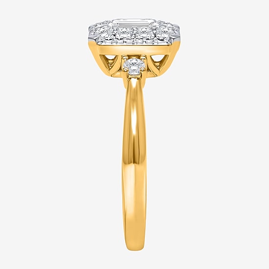 (I / Si2) Womens 1 CT. T.W. Lab Grown White Diamond 14K Gold Over Silver Side Stone Engagement Ring