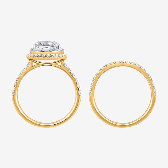 Signature By Modern Bride (I / Si2) Womens 5 CT. T.W. Lab Grown White Diamond 14K Gold Cushion Side Stone Halo Bridal Set