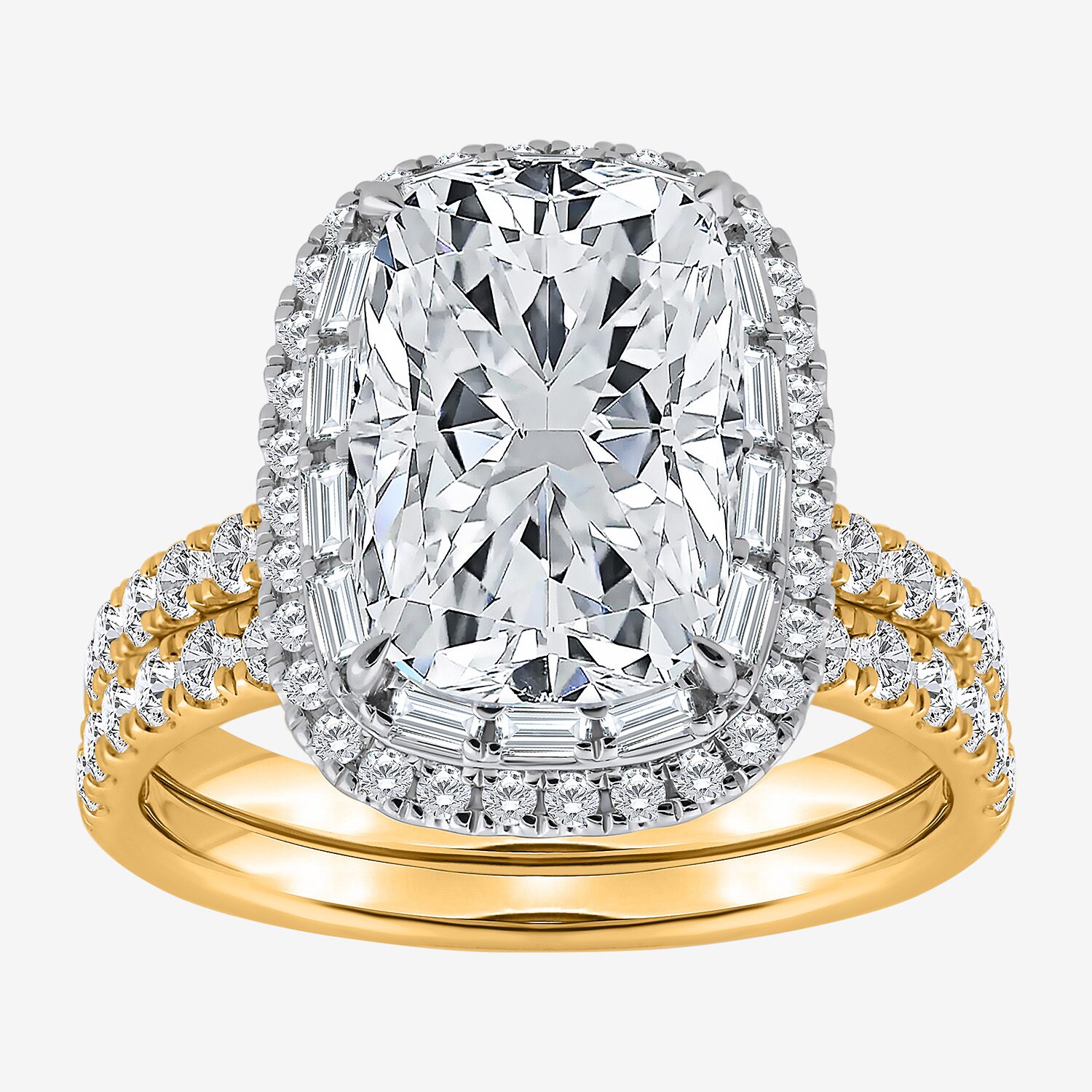 Signature By Modern Bride (I / Si2) Womens 5 CT. T.W. Lab Grown White Diamond 14K Gold Cushion Side Stone Halo Bridal Set