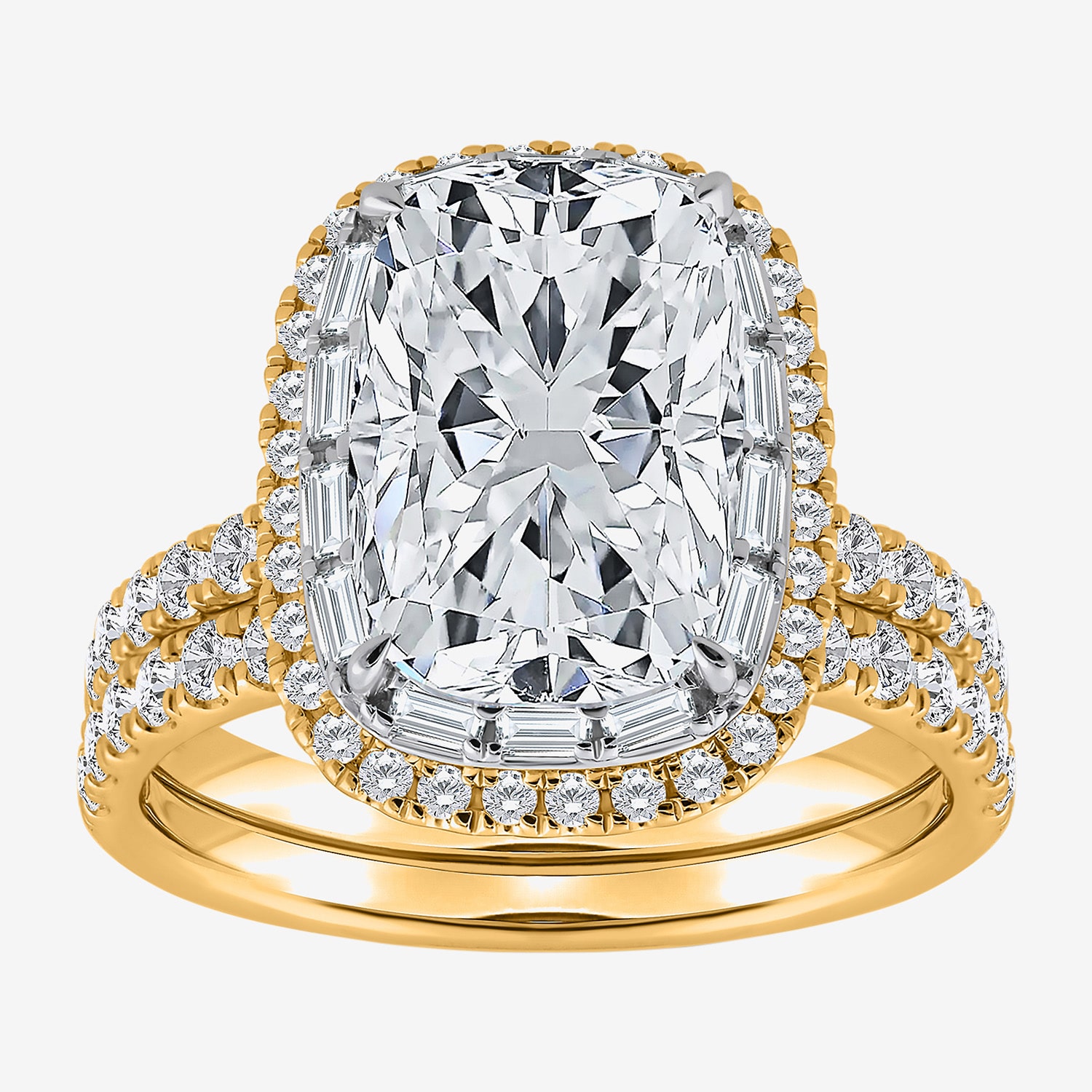 Signature By Modern Bride (I / Si2) Womens 5 CT. T.W. Lab Grown White Diamond 14K Gold Cushion Side Stone Halo Bridal Set