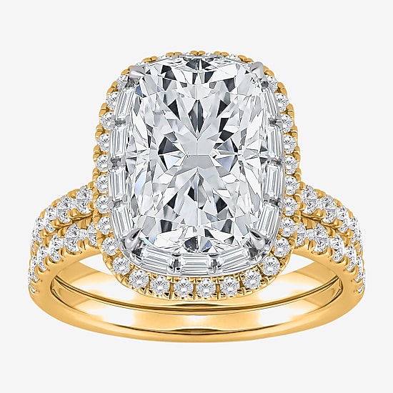 Signature By Modern Bride (I / Si2) Womens 5 CT. T.W. Lab Grown White Diamond 14K Gold Cushion Side Stone Halo Bridal Set