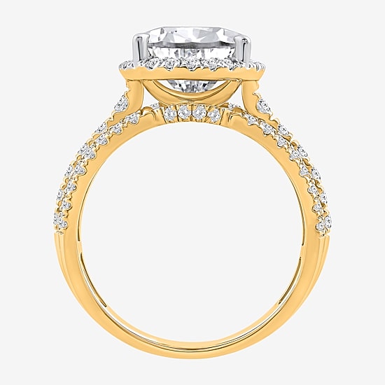 Signature By Modern Bride (I / Si2) Womens 5 CT. T.W. Lab Grown White Diamond 14K Gold Pear Side Stone Halo Engagement Ring