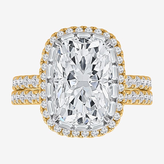 Signature By Modern Bride (I / Si2) Womens 5 CT. T.W. Lab Grown White Diamond 14K Gold Cushion Side Stone Halo Bridal Set