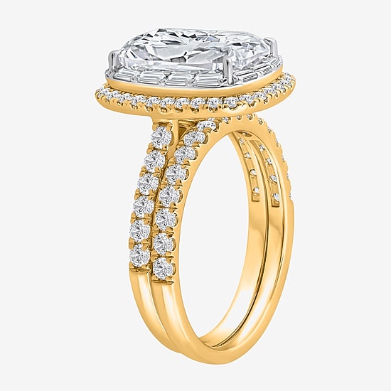 Signature By Modern Bride (I / Si2) Womens 5 CT. T.W. Lab Grown White Diamond 14K Gold Cushion Side Stone Halo Bridal Set