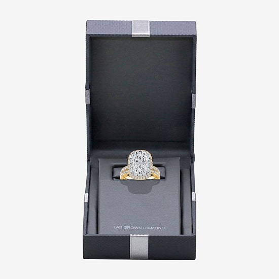 Signature By Modern Bride (I / Si2) Womens 5 CT. T.W. Lab Grown White Diamond 14K Gold Cushion Side Stone Halo Bridal Set