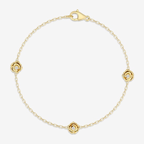 Enchanted Disney Fine Jewelry Belle Womens 14K Gold Over Silver 7 Inch Herringbone Beauty and the Beast Belle Princess Chain Bracelet