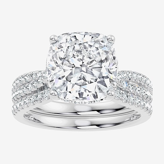 (F-G/ Vs2-Si1) Womens 6 1/2 Ct. T.W. Lab Grown White Diamond 10K Gold Cushion Side Stone Bridal Set