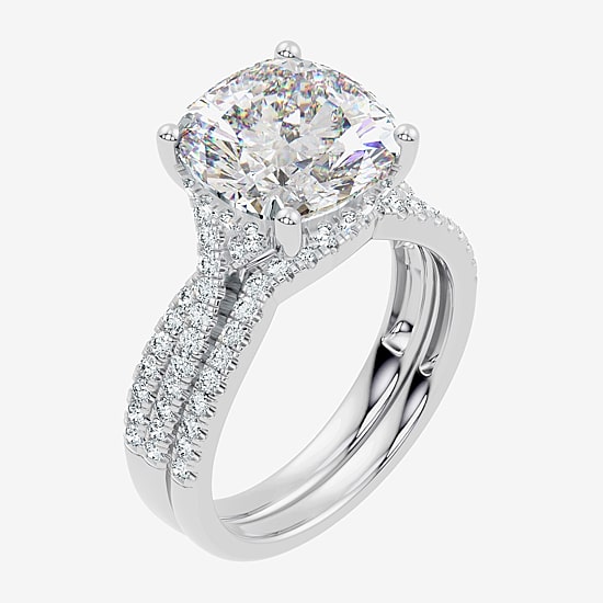 (F-G/ Vs2-Si1) Womens 6 1/2 Ct. T.W. Lab Grown White Diamond 10K Gold Cushion Side Stone Bridal Set