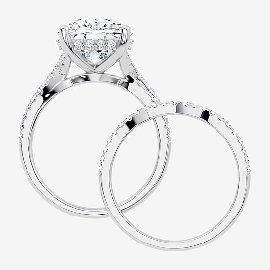 (F-G/ Vs2-Si1) Womens 6 1/2 Ct. T.W. Lab Grown White Diamond 10K Gold Cushion Side Stone Bridal Set