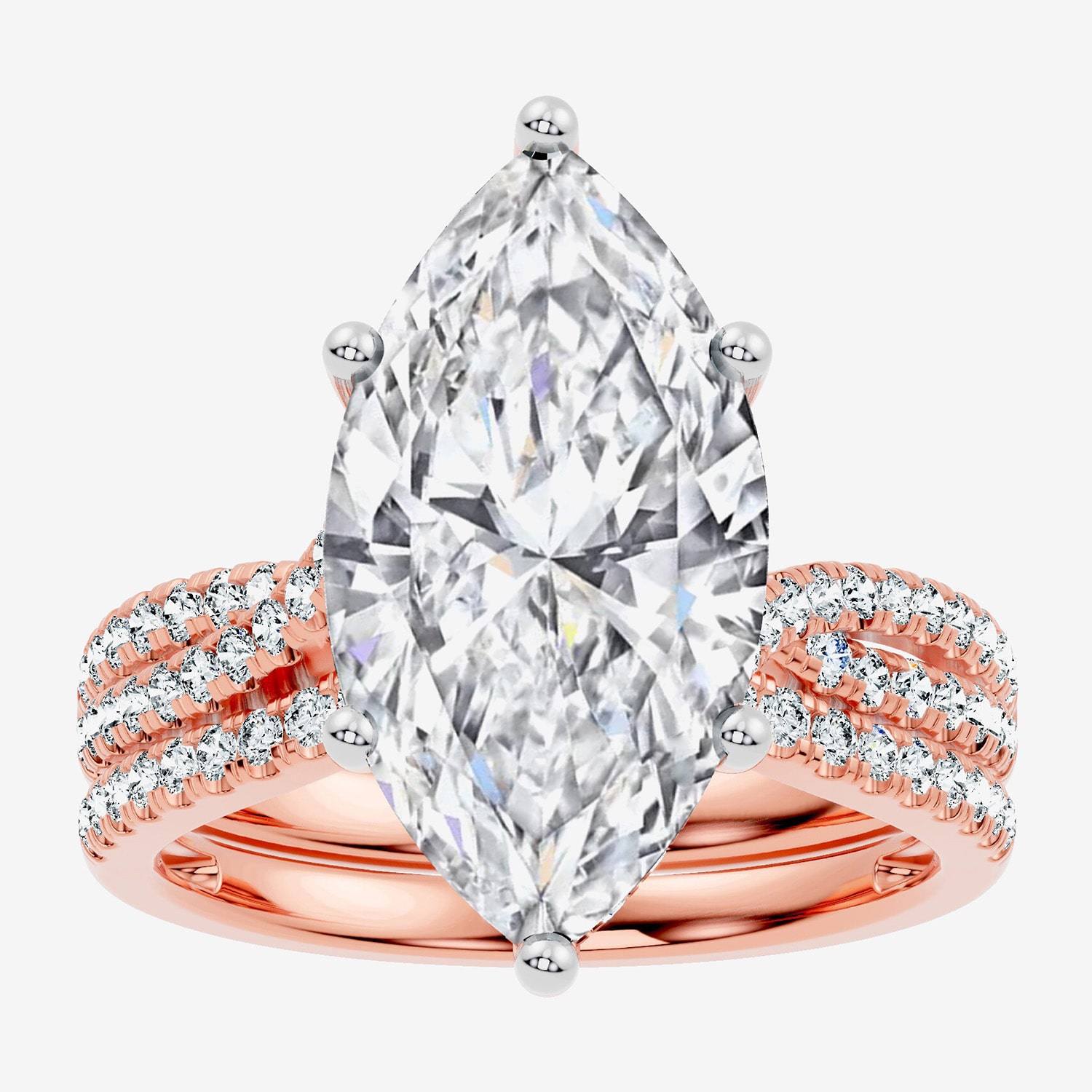 F-G/ Vs2-Si1) Womens 2 1/2 CT. T.W. Lab Grown White Diamond 10K Gold Marquise Side Stone Bridal Set