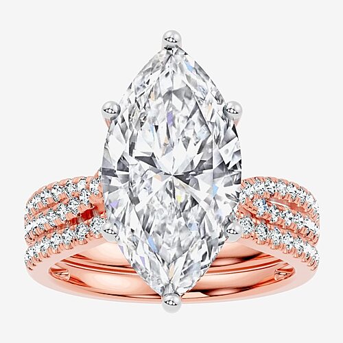 Modern Bride (f-g/ Vs2-si1) Womens 6 1/2 Ct. T.w. Lab Grown White Diamond 10k Gold Marquise Side Stone Bridal Set In Pink