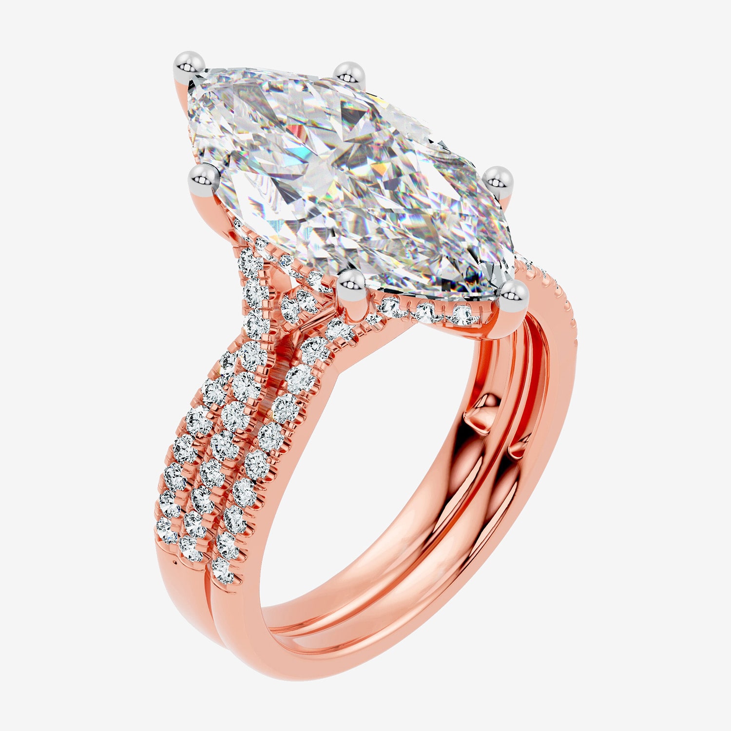 F-G/ Vs2-Si1) Womens 2 1/2 CT. T.W. Lab Grown White Diamond 10K Gold Marquise Side Stone Bridal Set