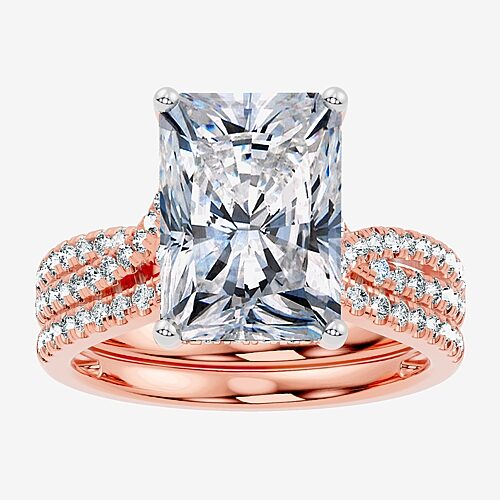 Modern Bride (f-g/ Vs2-si1) Womens 6 1/2 Ct. T.w. Lab Grown White Diamond 10k Gold Rectangular Side Stone Bridal  In Pink