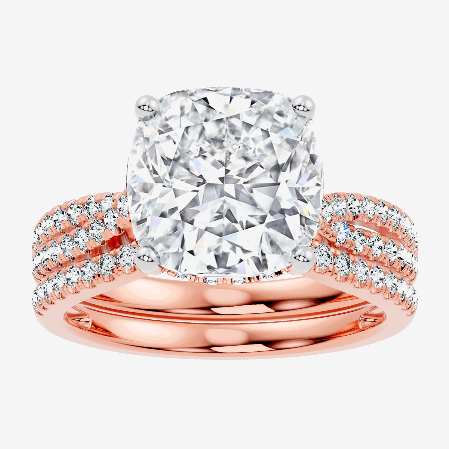 F-G/ Vs2-Si1) Womens 2 1/2 CT. T.W. Lab Grown White Diamond 10K Gold Cushion Side Stone Bridal Set