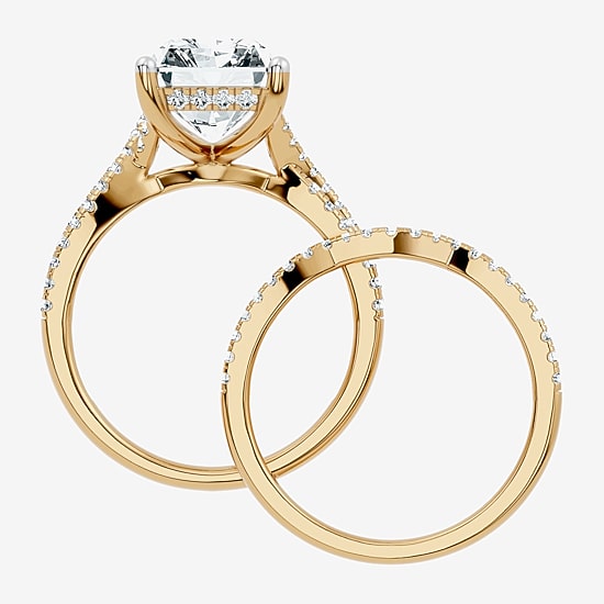 (F-G/ Vs2-Si1) Womens 5 1/2 CT. T.W. Lab Grown White Diamond 10K Gold Side Stone Bridal Set