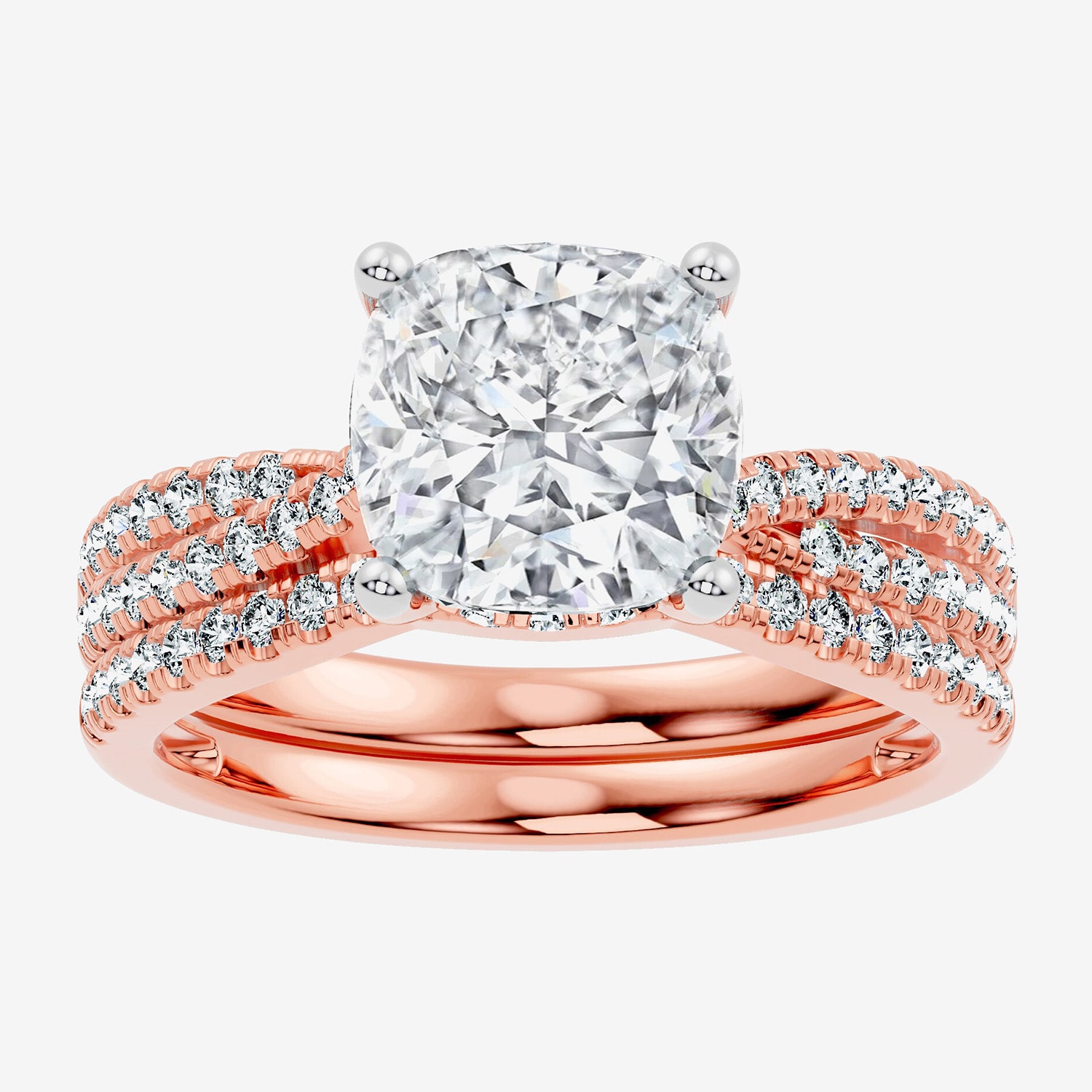 F-G/ Vs2-Si1) Womens 2 1/2 CT. T.W. Lab Grown White Diamond 10K Gold Cushion Side Stone Bridal Set