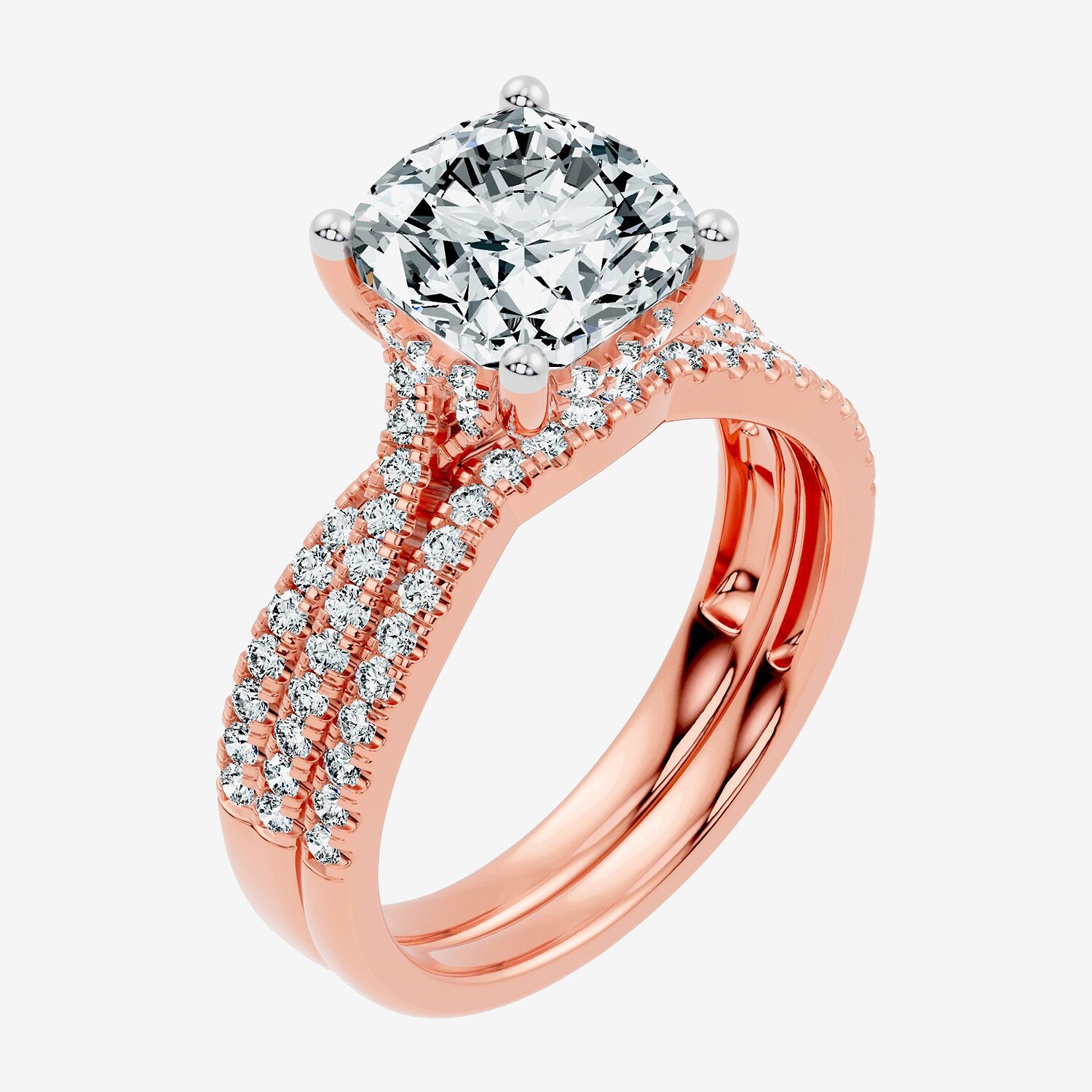F-G/ Vs2-Si1) Womens 2 1/2 CT. T.W. Lab Grown White Diamond 10K Gold Cushion Side Stone Bridal Set