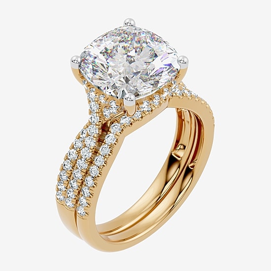 (F-G/ Vs2-Si1) Womens 5 1/2 CT. T.W. Lab Grown White Diamond 10K Gold Cushion Side Stone Bridal Set