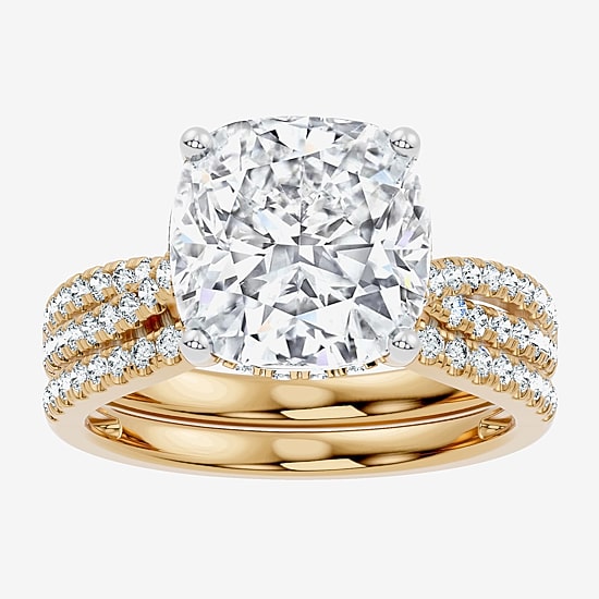 (F-G/ Vs2-Si1) Womens 5 1/2 CT. T.W. Lab Grown White Diamond 10K Gold Cushion Side Stone Bridal Set