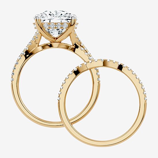 (F-G/ Vs2-Si1) Womens 5 1/2 CT. T.W. Lab Grown White Diamond 10K Gold Cushion Side Stone Bridal Set