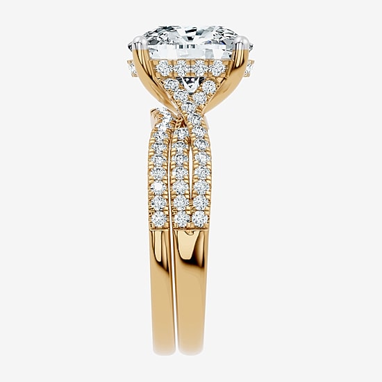 (F-G/ Vs2-Si1) Womens 5 1/2 CT. T.W. Lab Grown White Diamond 10K Gold Cushion Side Stone Bridal Set