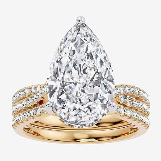 (F-G/ Vs2-Si1) Womens 5 1/2 CT. T.W. Lab Grown White Diamond 10K Gold Pear Side Stone Bridal Set