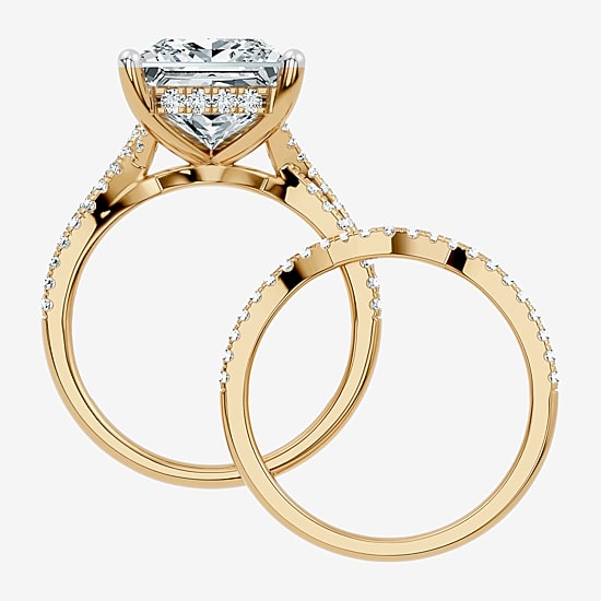 (F-G/ Vs2-Si1) Womens 5 1/2 CT. T.W. Lab Grown White Diamond 10K Gold Side Stone Bridal Set