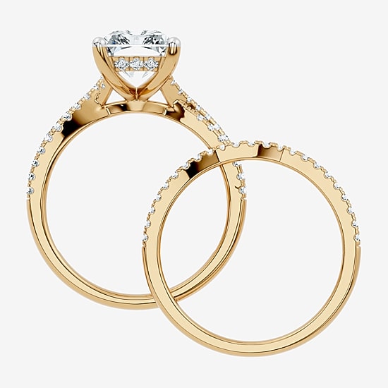(F-G/ Vs2-Si1) Womens 4 1/2 CT. T.W. Lab Grown White Diamond 10K Gold Rectangular Side Stone Bridal Set