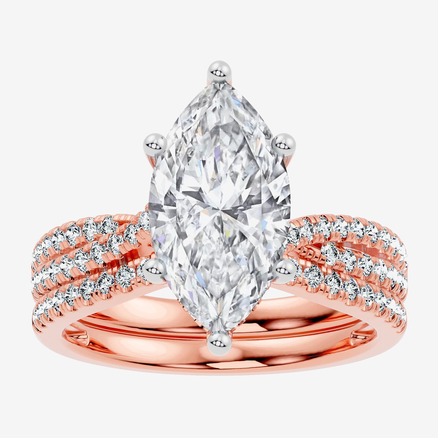 F-G/ Vs2-Si1) Womens 2 1/2 CT. T.W. Lab Grown White Diamond 10K Gold Marquise Side Stone Bridal Set