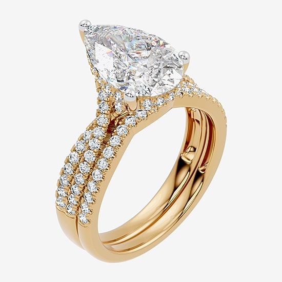 (F-G/ Vs2-Si1) Womens 4 1/2 CT. T.W. Lab Grown White Diamond 10K Gold Pear Side Stone Bridal Set