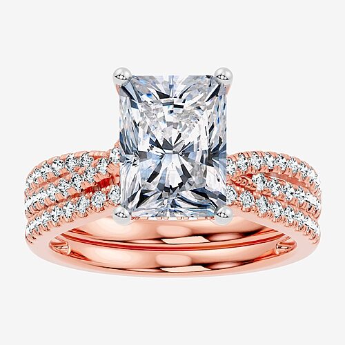 Modern Bride (f-g/ Vs2-si1) Womens 2 1/2 Ct. T.w. Lab Grown White Diamond 10k Gold Rectangular Side Stone Bridal  In Pink