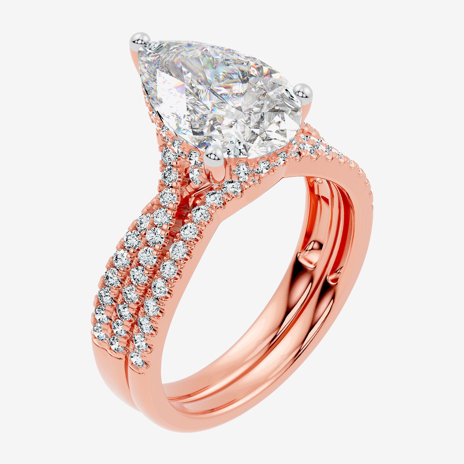 (F-G/ Vs2-Si1) Womens 3 1/2 CT. T.W Lab Grown White Diamond 10K Gold Pear Side Stone Bridal Set