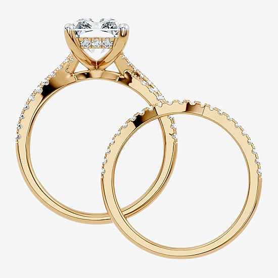 (F-G/ Vs2-Si1) Womens 3 1/2 CT. T.W Lab Grown White Diamond 10K Gold Rectangular Side Stone Bridal Set