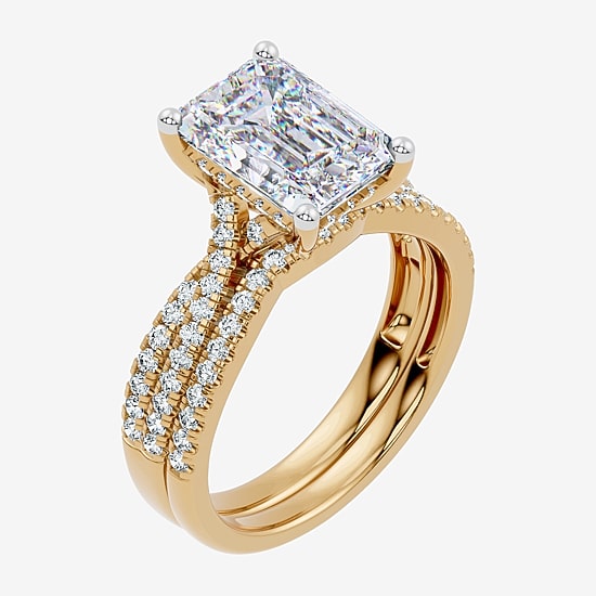 (F-G/ Vs2-Si1) Womens 3 1/2 CT. T.W Lab Grown White Diamond 10K Gold Side Stone Bridal Set