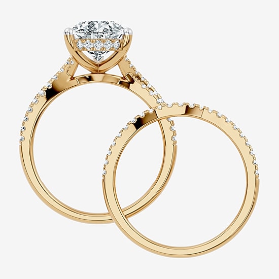 (F-G/ Vs2-Si1) Womens 2 1/2 CT. T.W. Lab Grown White Diamond 10K Gold Pear Side Stone Bridal Set