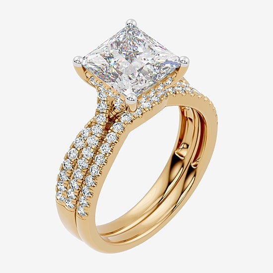(F-G/ Vs2-Si1) Womens 3 1/2 CT. T.W Lab Grown White Diamond 10K Gold Side Stone Bridal Set