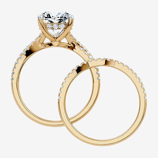 (F-G/ Vs2-Si1) Womens 2 1/2 CT. T.W. Lab Grown White Diamond 10K Gold Cushion Side Stone Bridal Set