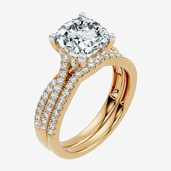 (F-G/ Vs2-Si1) Womens 2 1/2 CT. T.W. Lab Grown White Diamond 10K Gold Cushion Side Stone Bridal Set