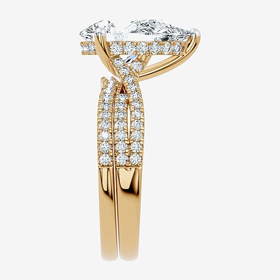 (F-G/ Vs2-Si1) Womens 3 1/2 CT. T.W Lab Grown White Diamond 10K Gold Pear Side Stone Bridal Set