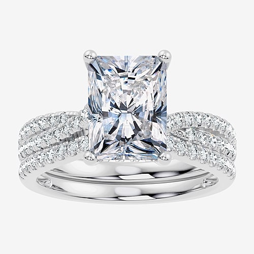 Modern Bride (f-g/ Vs2-si1) Womens 3 1/2 Ct. T.w Lab Grown White Diamond 10k Gold Rectangular Side Stone Bridal S