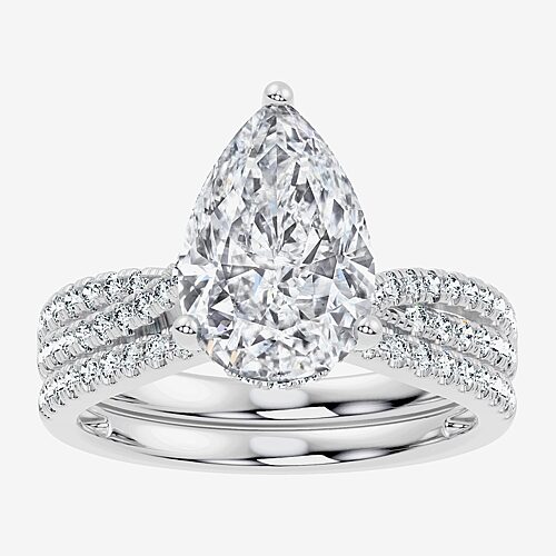 Modern Bride (f-g/ Vs2-si1) Womens 2 1/2 Ct. T.w. Lab Grown White Diamond 10k Gold Pear Side Stone Bridal Set