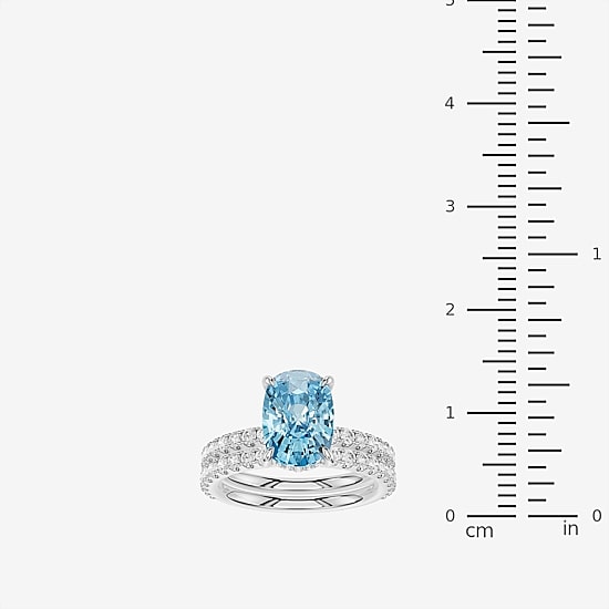 (Vs2 / F) Womens 7/8 CT. T.W. Lab Grown Blue Topaz 14K Gold Cushion Side Stone Bridal Set