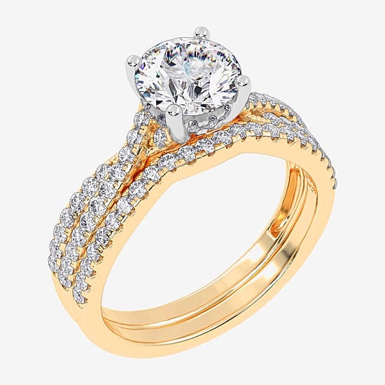 (F-G/ Vs2-Si1) Womens 3 1/2 CT. T.W Lab Grown White Diamond 10K Gold Oval Side Stone Bridal Set