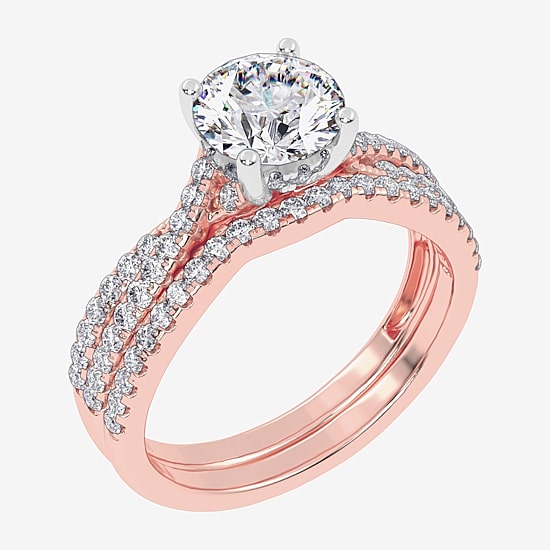 (F-G/ Vs2-Si1) Womens 2 1/2 CT. T.W. Lab Grown White Diamond 10K Gold Oval Side Stone Bridal Set