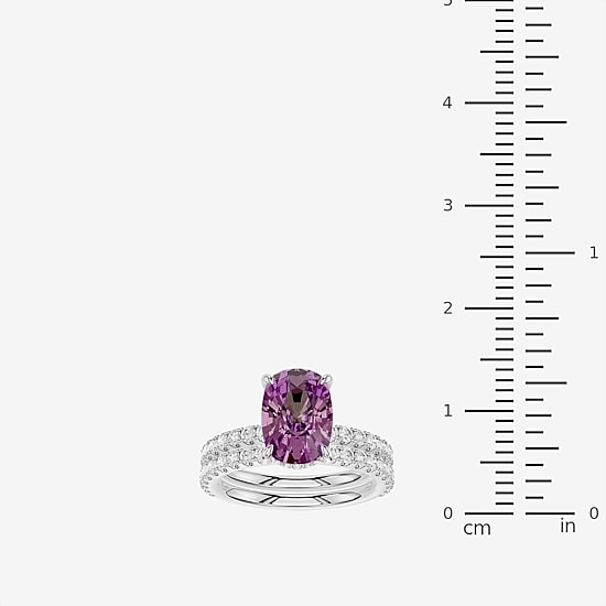 (Vs2 / F) Womens 7/8 CT. T.W. Lab Grown Purple Amethyst 14K Gold Cushion Side Stone Bridal Set
